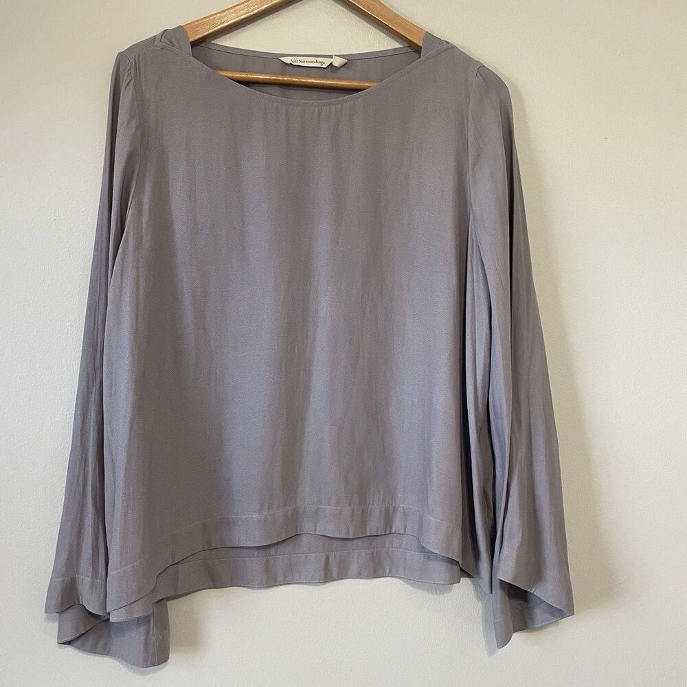 Soft Surroundings Sheer Gray Top XL Long Flare Sleeves Lightweight Boho Capsule